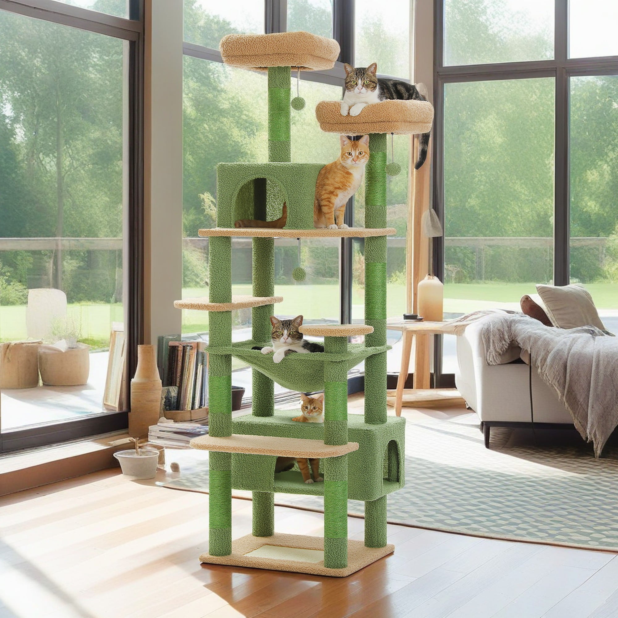 Pefilos 72" Cat Tree Tower for Large Cats, Indoor Cat Condo with Sisal-Covered Scratching Posts and Pads, 2 Padded Perch, Green Pefilos 72" Cat Tree Tower for Large Cats, Indoor Cat Condo with Sisal-Covered Scratching Posts and Pads, 2 Padded Perch, Green