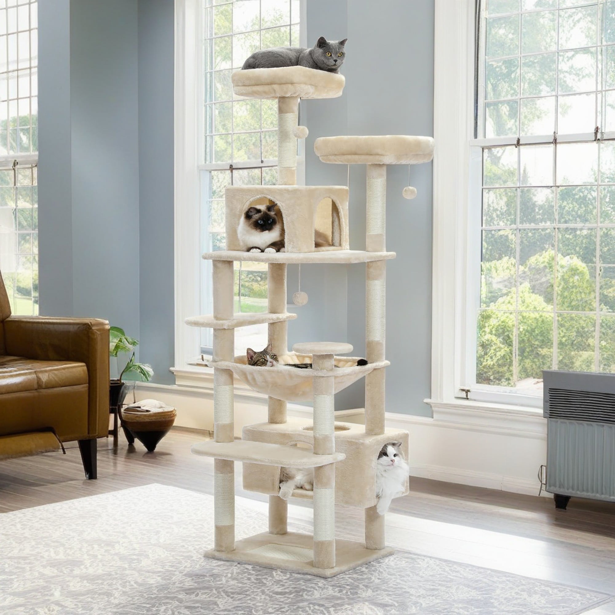 Pefilos 72" Large Cat Tree Tower with Sisal Scratching Post, Indoor Cat Condo for Big Cat Maine Coon, Beige Pefilos 72" Large Cat Tree Tower with Sisal Scratching Post, Indoor Cat Condo for Big Cat Maine Coon, Beige