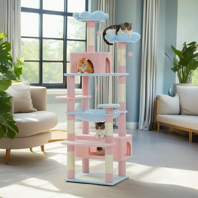 Pefilos 72" Large Cat Tree Tower with Sisal Scratching Post, Indoor Cat Condo for Big Cat Maine Coon, Blue
