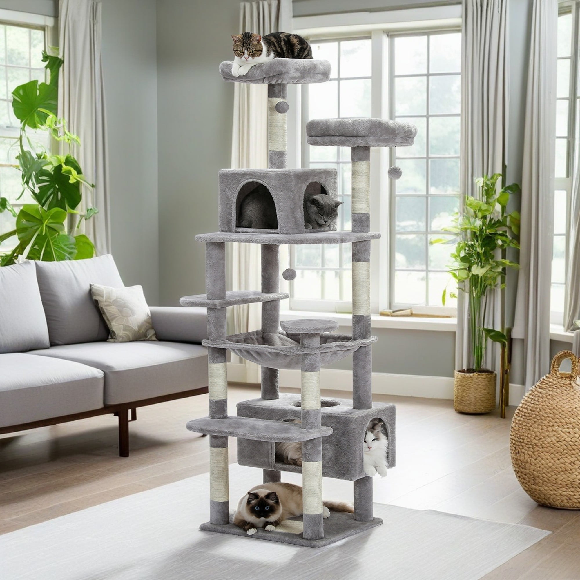 Pefilos 72" Large Cat Tree Tower with Sisal Scratching Post, Indoor Cat Condo for Big Cat Maine Coon, Gray Pefilos 72" Large Cat Tree Tower with Sisal Scratching Post, Indoor Cat Condo for Big Cat Maine Coon, Gray