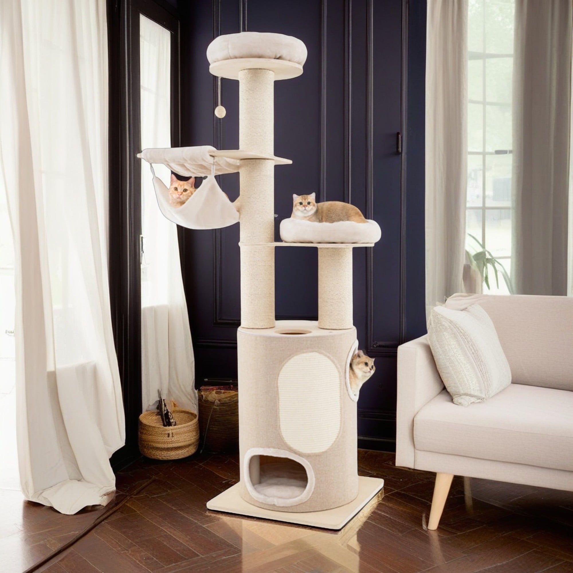 Pefilos 74" Cat Tree Tower for Indoor Cats, Multi-Level Cat Tree House for Big Cats with 2 Storey Cat Condo, Washable Cushions, Cat Climbing Tower, Beige Pefilos 74" Cat Tree Tower for Indoor Cats, Multi-Level Cat Tree House for Big Cats with 2 Storey Cat Condo, Washable Cushions, Cat Climbing Tower, Beige