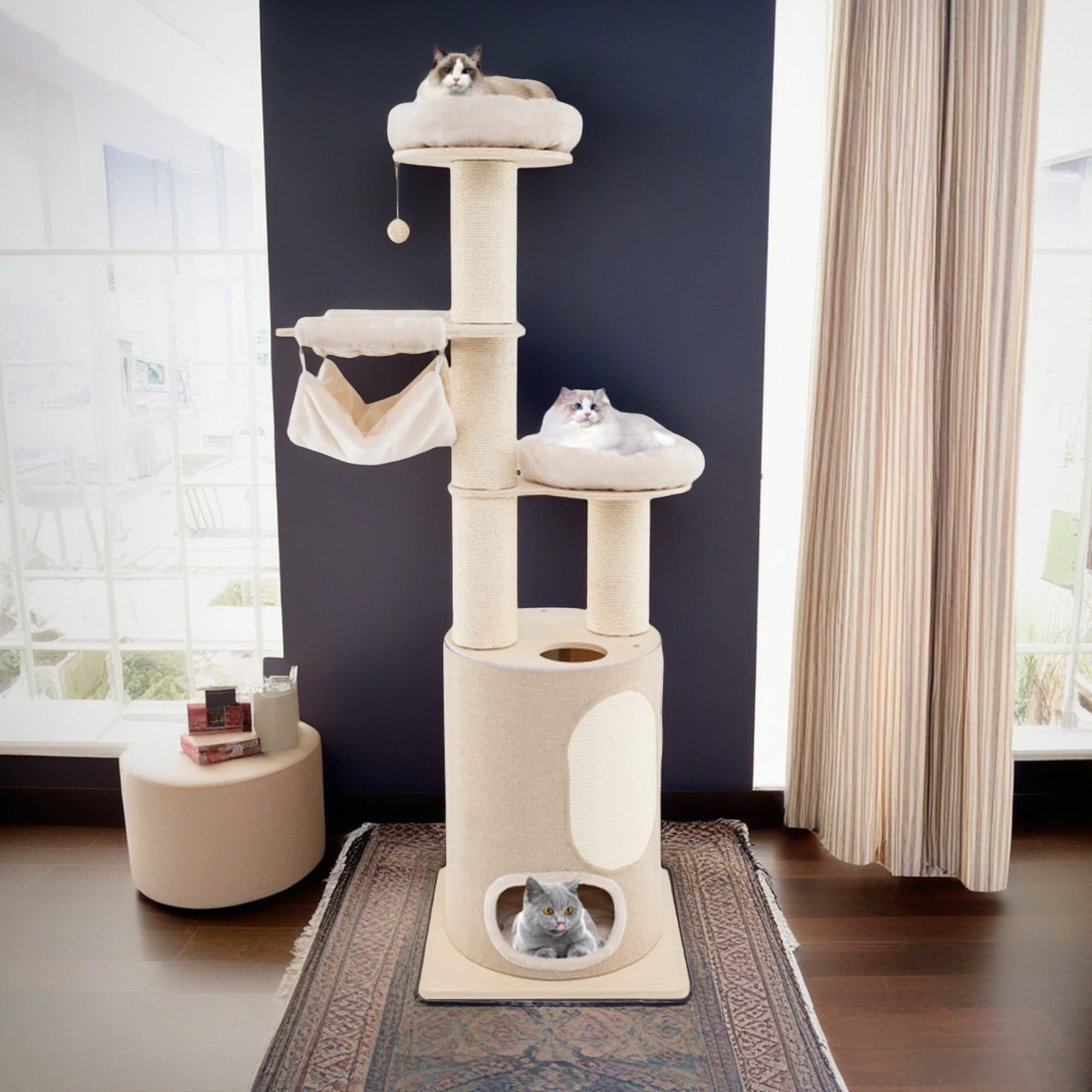 Pefilos 74" Cat Tree with Scratching Post, Cat Tower with 2 Stoery Cat Condo and Top Perch, Multi-Platform Cat Tree House, Beige Pefilos 74" Cat Tree with Scratching Post, Cat Tower with 2 Stoery Cat Condo and Top Perch, Multi-Platform Cat Tree House, Beige