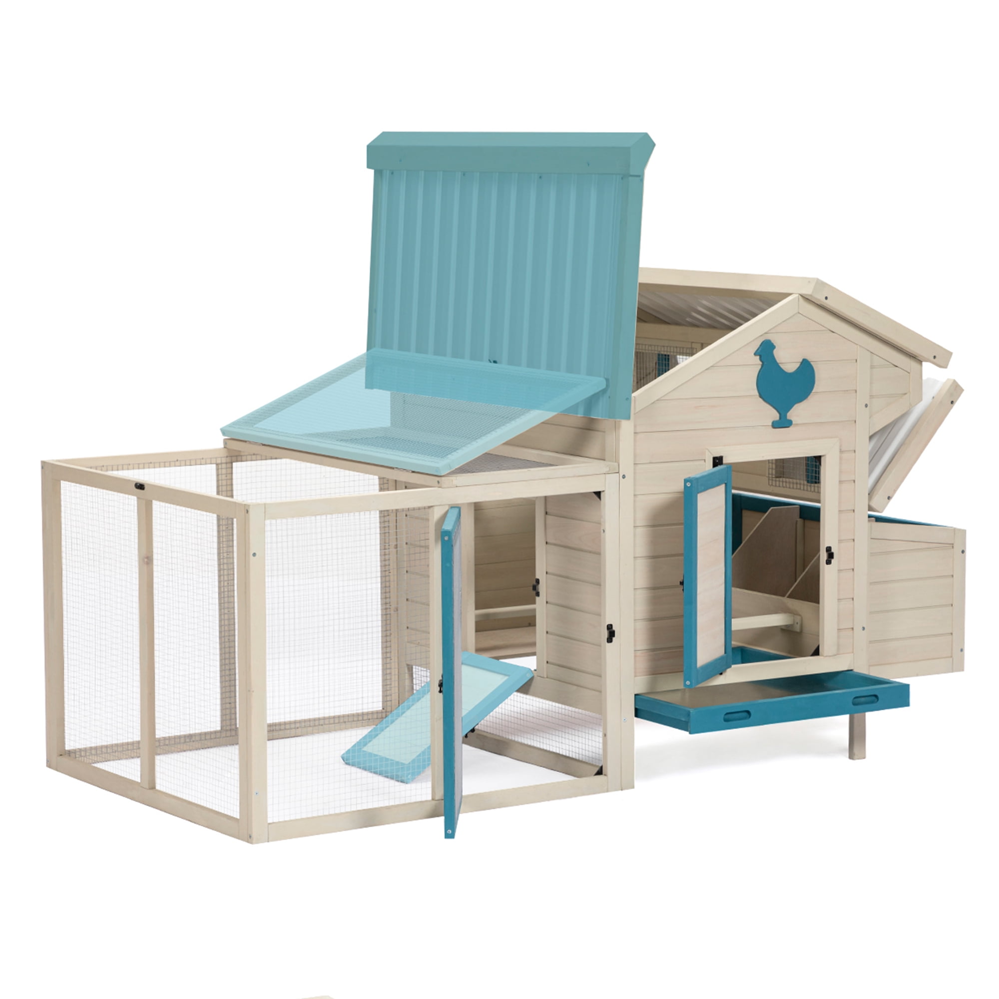Pefilos 74" Outdoor Rabbit Hutches with PVC Roof, Hen House with Nesting Box for 5-7 Chickens Rabbit Cages for Removable Bottom, White Pefilos 74" Outdoor Rabbit Hutches with PVC Roof, Hen House with Nesting Box for 5-7 Chickens Rabbit Cages for Removable Bottom, White