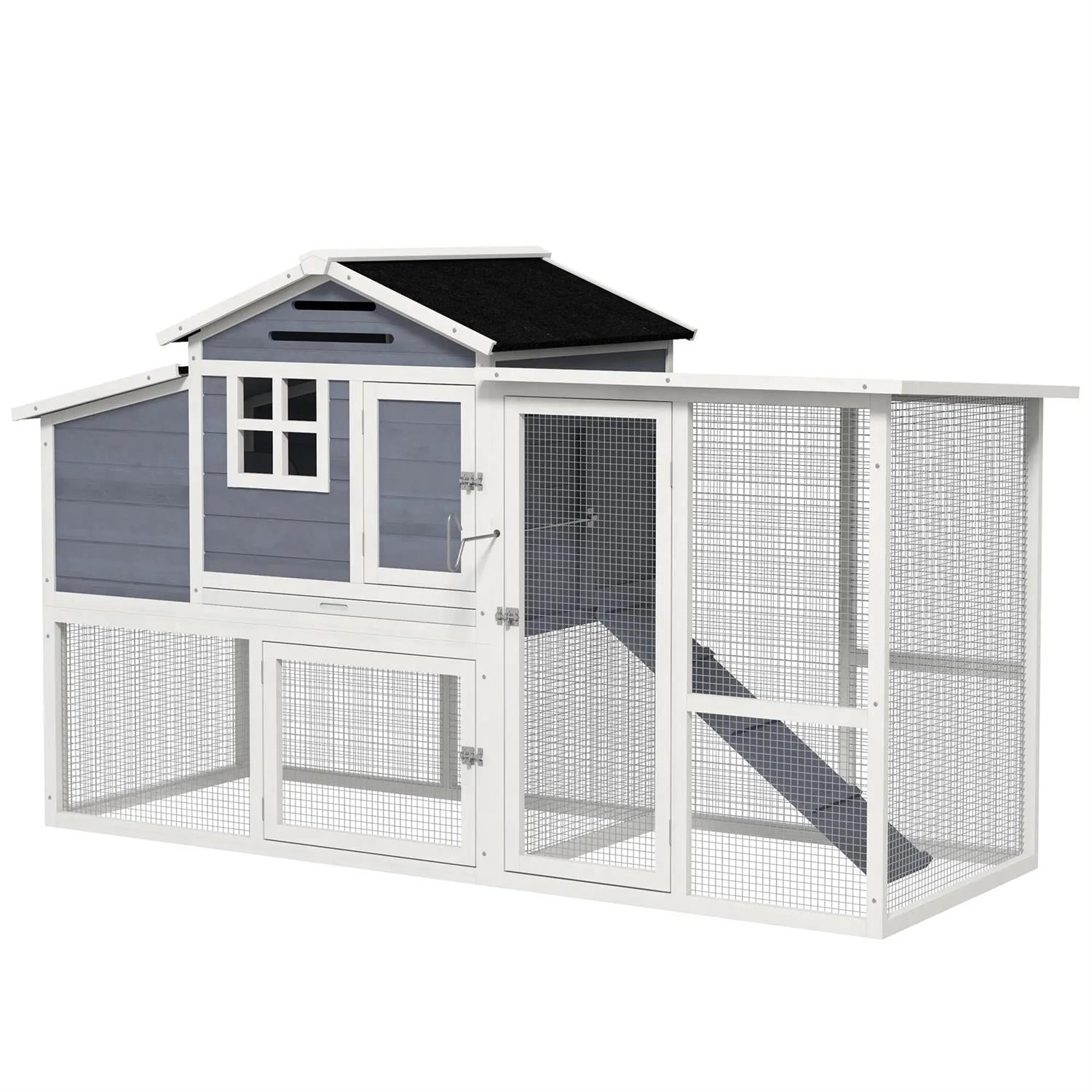 Pefilos 76" Large Chicken Coop Rabbit Hutch, Outdoor Wooden Poultry Cage Hen House with Nesting Box, Tray for Garden Backyard, Gray