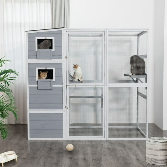 Pefilos 70" Outdoor Chicken Coop with Nesting Box Solid Pine for Backyard Hen House, Poultry House, and Small Pet Shelter Wood Rabbit Hutches, Beige