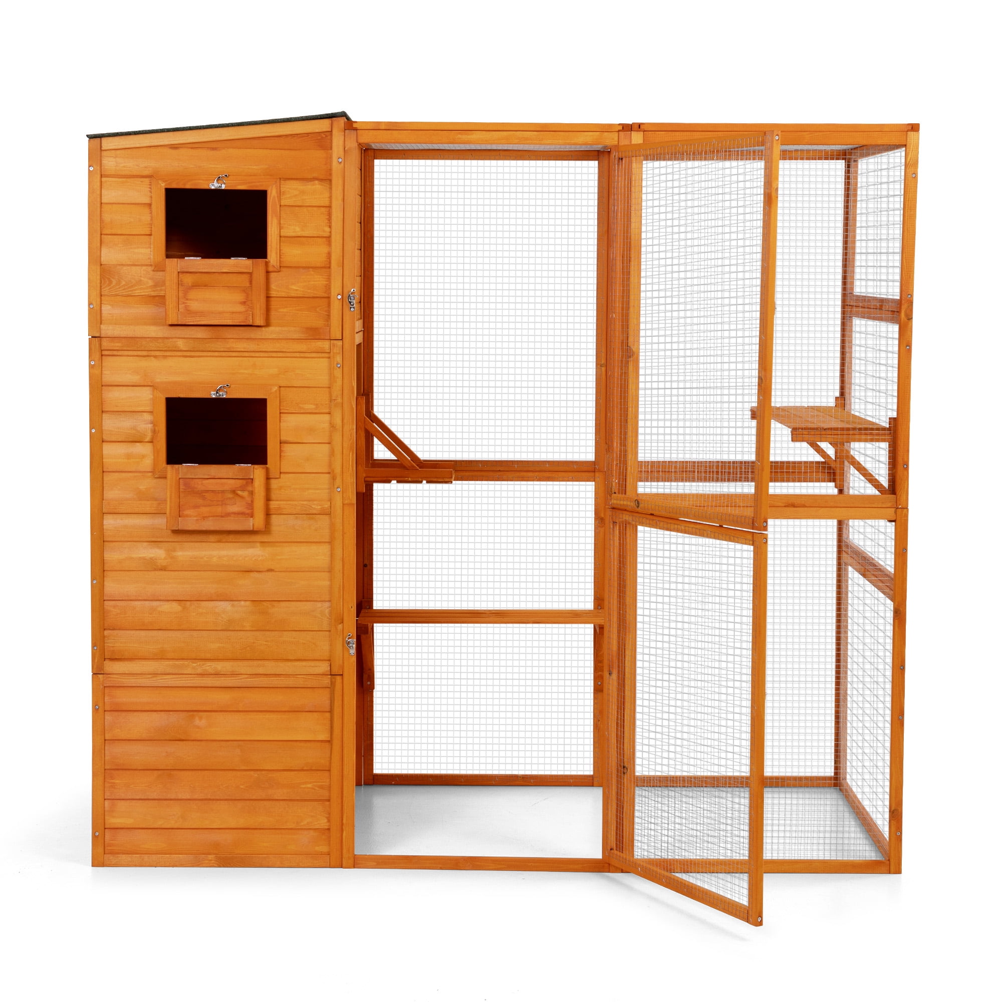 Pefilos 76" Outdoor Cat House for Large, Wood Kitty Catio Enclosure Cat Cage Condo Indoor with Platforms, Orange