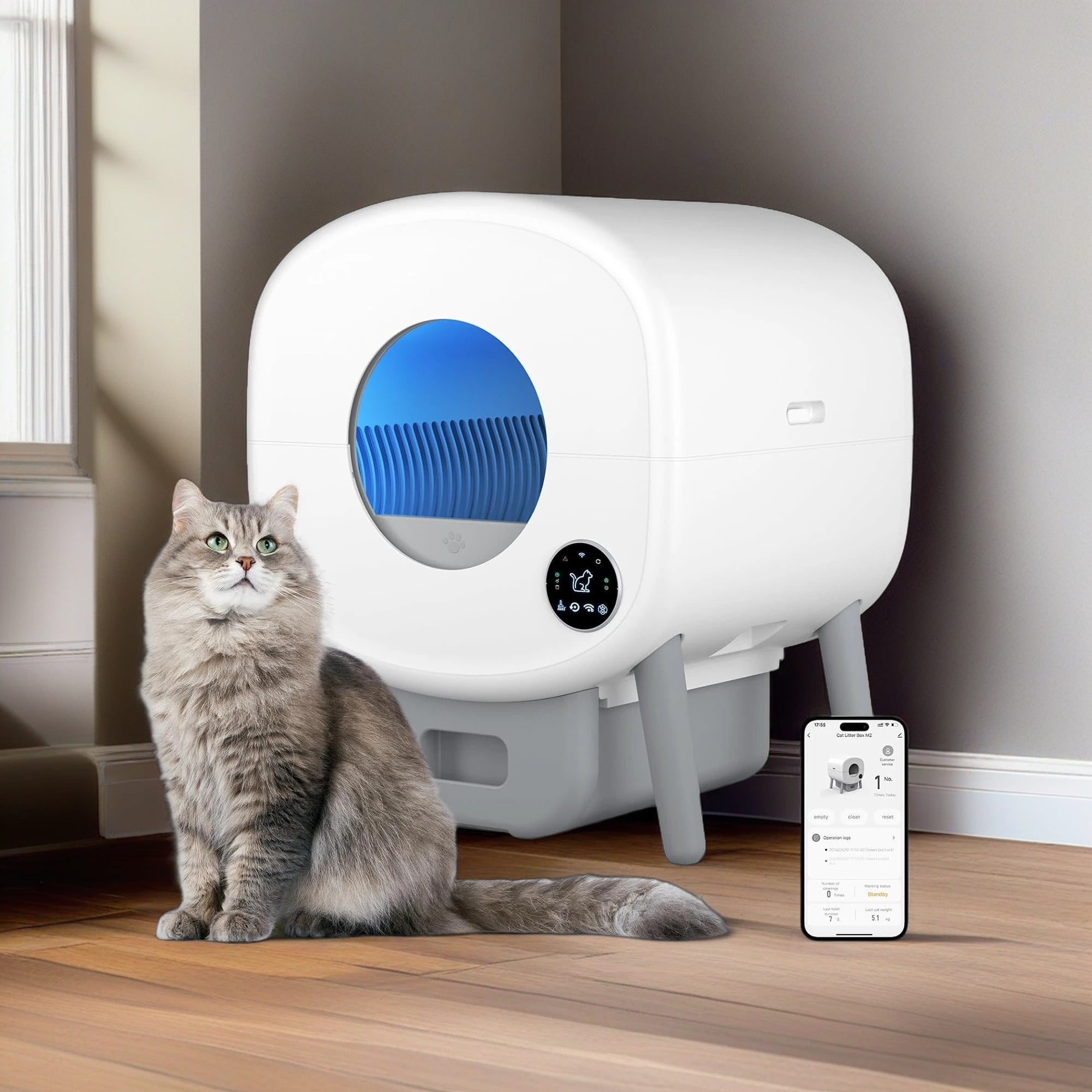 Pefilos 76L Large Capacity Smart Self Cleaning Cat Litter Box for Multi Cats, Automatic with Ambient Light Function, Support APP Control, White Pefilos 76L Large Capacity Smart Self Cleaning Cat Litter Box for Multi Cats, Automatic with Ambient Light Function, Support APP Control, White