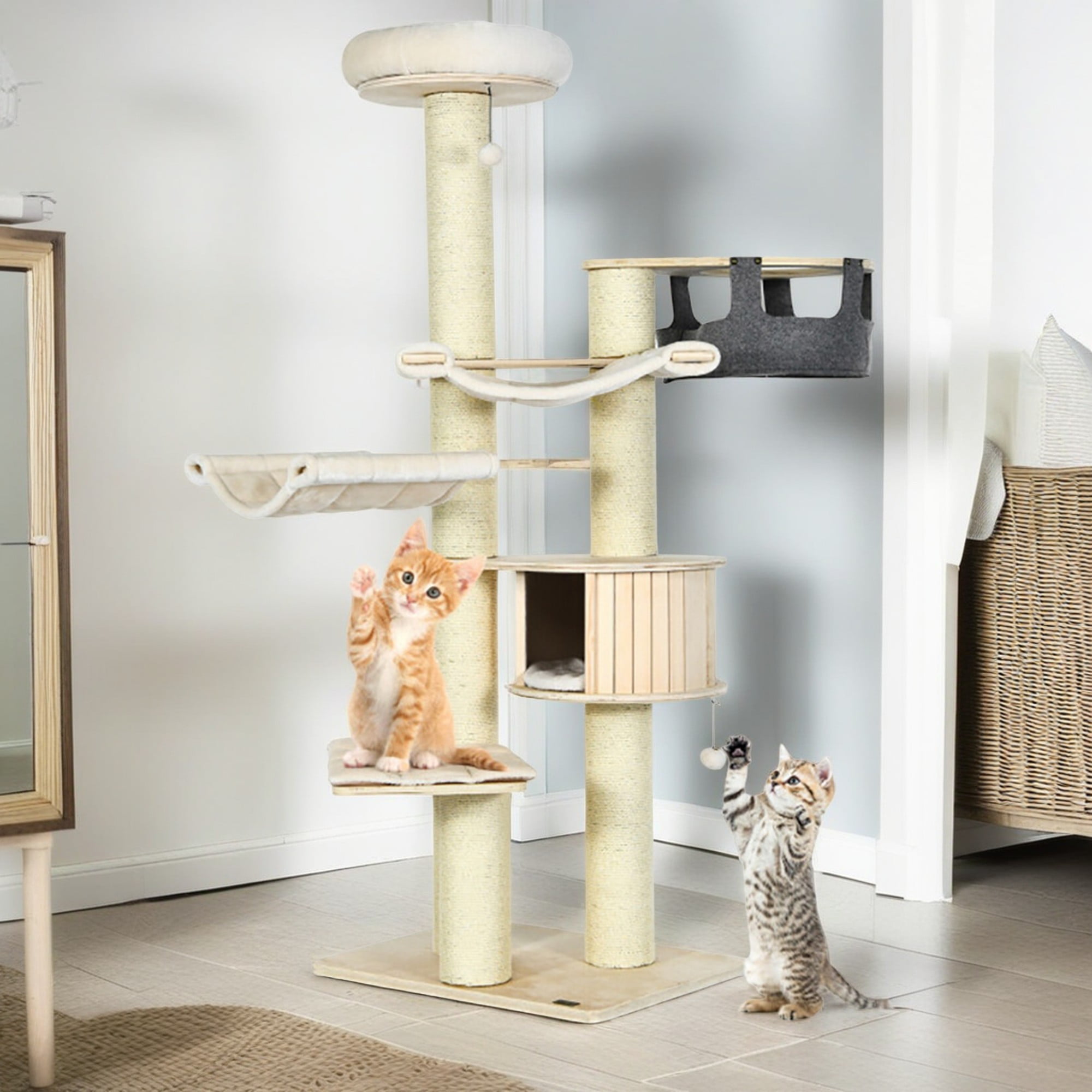 Pefilos 77" Modern Cat Tree Tower for Indoor Cats, Large Wood Cat Condo with Scratching Post and Removable Pads for Small Large Cats, Beige Pefilos 77" Modern Cat Tree Tower for Indoor Cats, Large Wood Cat Condo with Scratching Post and Removable Pads for Small Large Cats, Beige