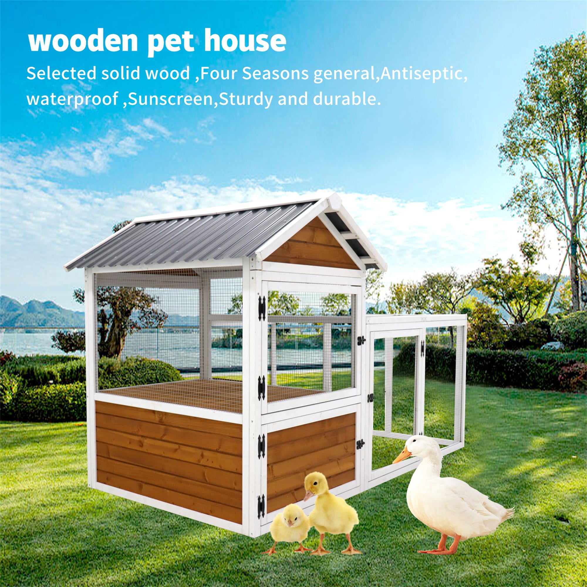 Pefilos 77" Outdoor Large Chicken Coop with Waterproof PVC Board, Wood Hen House Duck Coop with Nest Box, Rabbit Hutch for Indoor, Bird Cage, Brown Pefilos 77" Outdoor Large Chicken Coop with Waterproof PVC Board, Wood Hen House Duck Coop with Nest Box, Rabbit Hutch for Indoor, Bird Cage, Brown