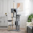 thumbnail image 1 of Pefilos (78-104)" Adjustable Cat Tree Tower for Indoor Cats, Plush Multi-Level Cat Condo with 1 Perches, 2 Caves, Cozy Basket and Scratching Board, Gray, 1 of 20
