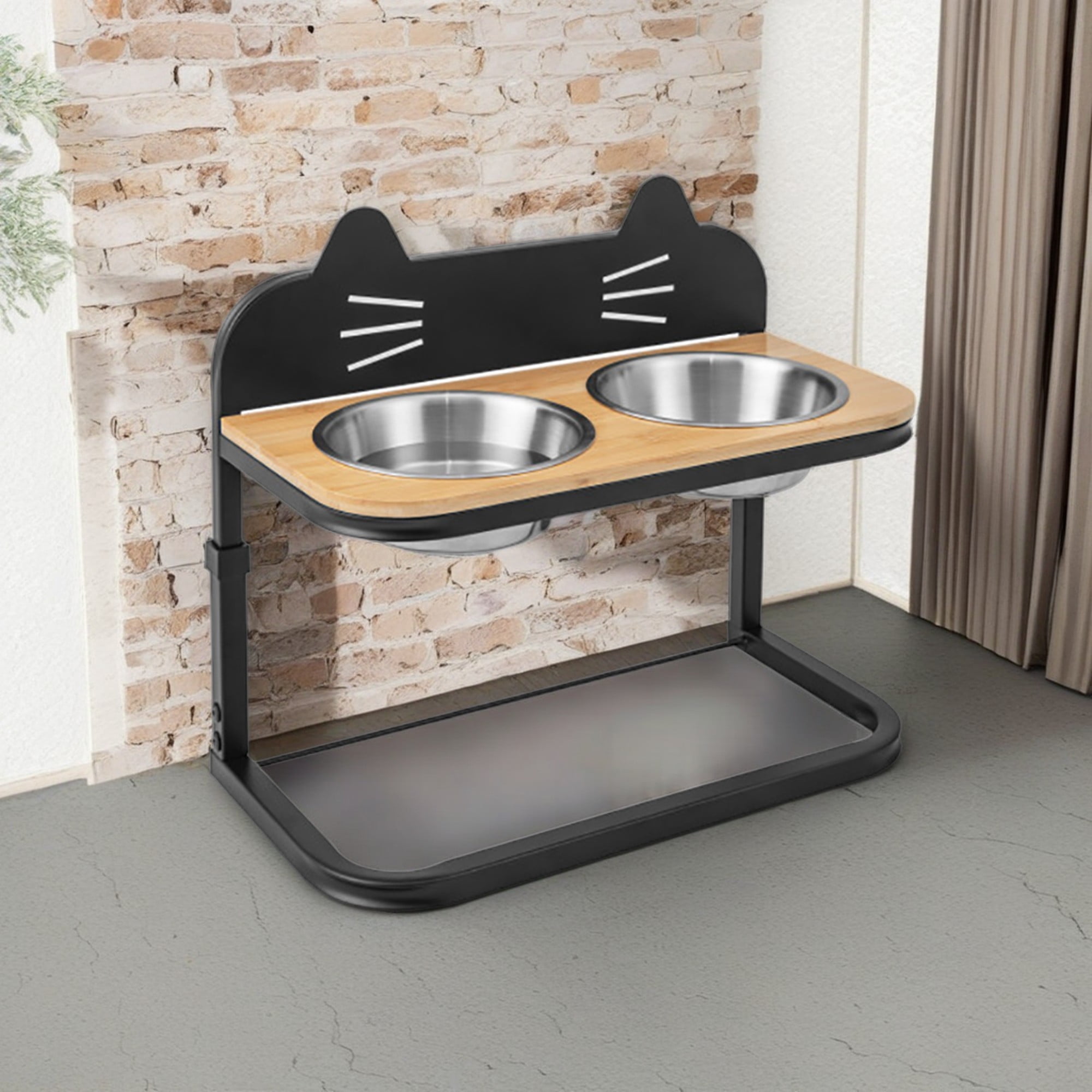 Pefilos 8"-10" Elevated Pet Feeder with 2 Stainless Steel Dog Bowl, Pet