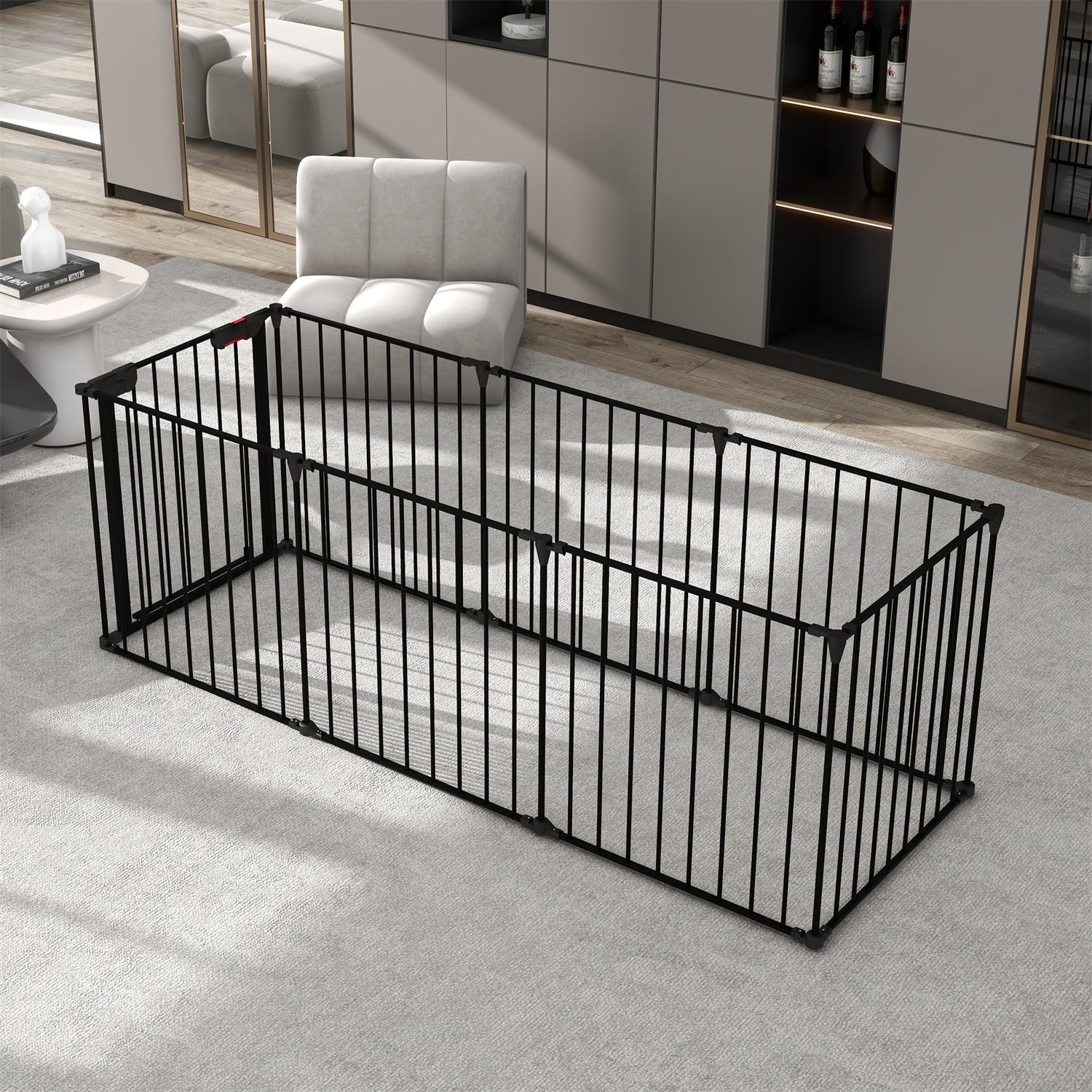 Pefilos 8 Panel Play Yard Dog Fences Indoor, Dog Playpen for Multiple Sizes of Dog, Designed for Camping, Black