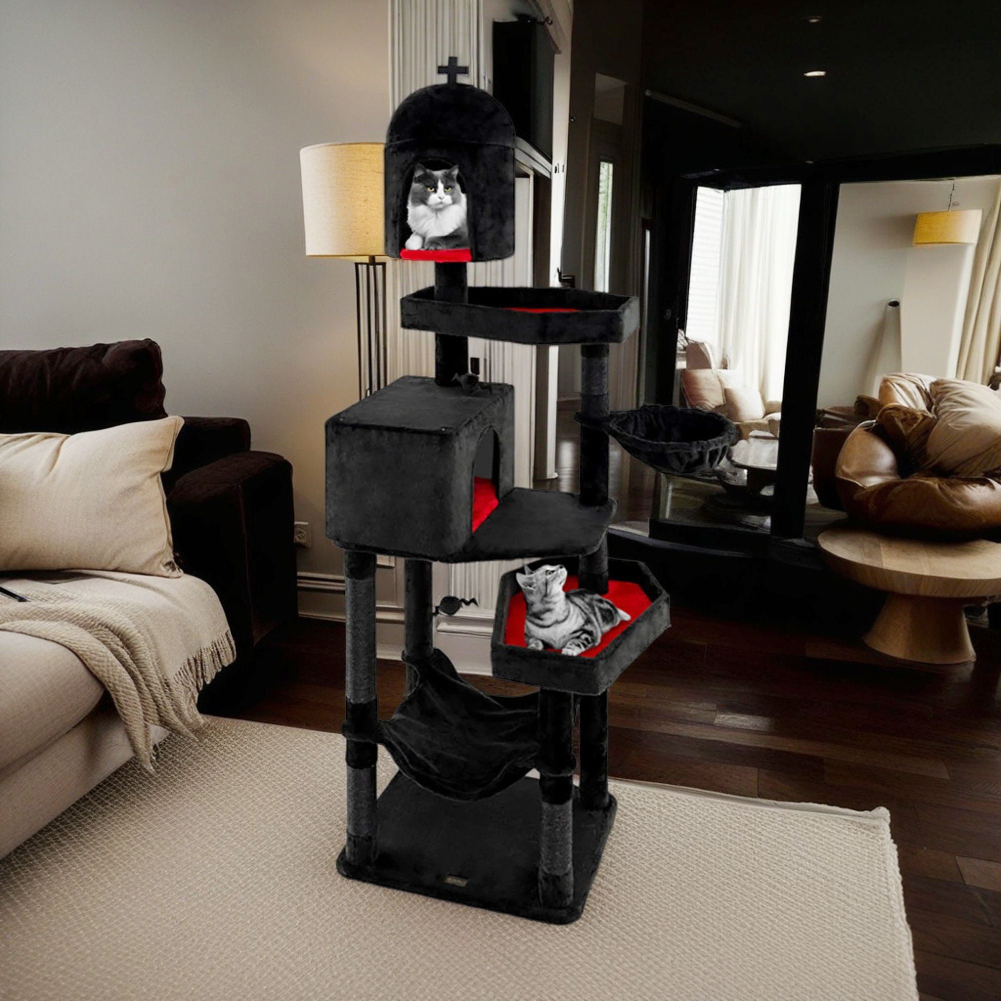 Pefilos 80" Tall Gothic Cat Tree for Large Cats, Cat Tower with Coffin Bed, Sisal Scratching Posts, Bat-Shaped Hanging Ball, Multi-Level Spooky Cat Condo, Black Pefilos 80" Tall Gothic Cat Tree for Large Cats, Cat Tower with Coffin Bed, Sisal Scratching Posts, Bat-Shaped Hanging Ball, Multi-Level Spooky Cat Condo, Black