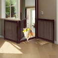 thumbnail image 1 of Pefilos 81" 3 Panel Freestanding Pet Gate Wooden Folding Fence for Doorways, Stairs Step Over Divider for Dogs and Puppies, Brown, 1 of 12
