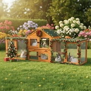 Pefilos 83" Large Rabbit Hutch Indoor and Outdoor Wood Bunny Cage with A Tray and Runs for Small Animals, Chicken Coops Nesting Box, Orange