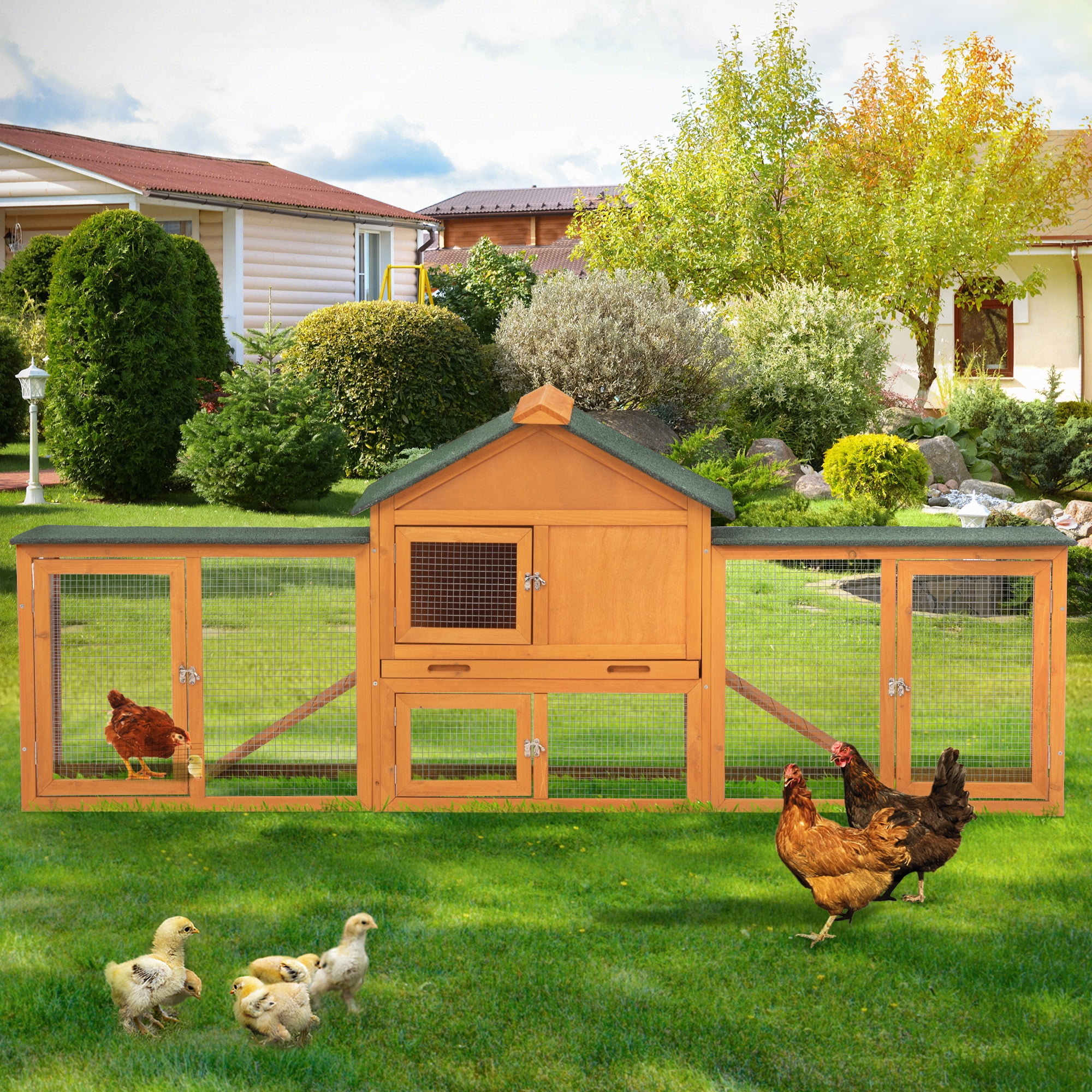 Pefilos 83" Large Rabbit Hutch Indoor and Outdoor Wooden Bunny Cage for Small Animals Pet House, Orange Pefilos 83" Large Rabbit Hutch Indoor and Outdoor Wooden Bunny Cage for Small Animals Pet House, Orange