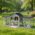 thumbnail image 1 of Pefilos 83" Large Rabbit Hutch, Outdoor Hen House with Tray and Climb Ramp, Wood Bunny Cage Chicken Coops Nesting Box for Small Animals, Gray, 1 of 10