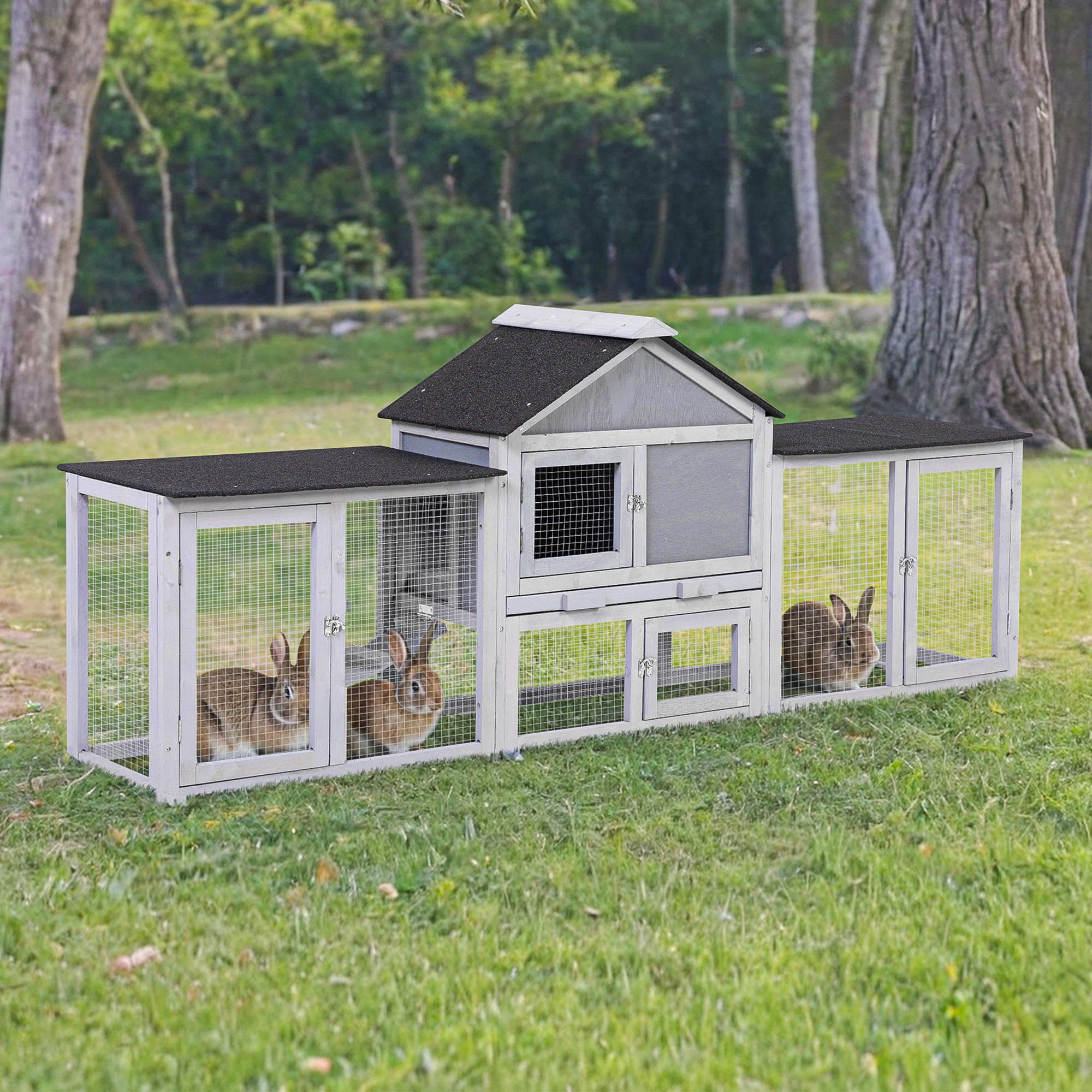 Pefilos 83" Large Rabbit Hutch, Outdoor Wooden Chicken Coops, Indoor Bunny Cage for Small Animals Pet House, Gray Pefilos 83" Large Rabbit Hutch, Outdoor Wooden Chicken Coops, Indoor Bunny Cage for Small Animals Pet House, Gray