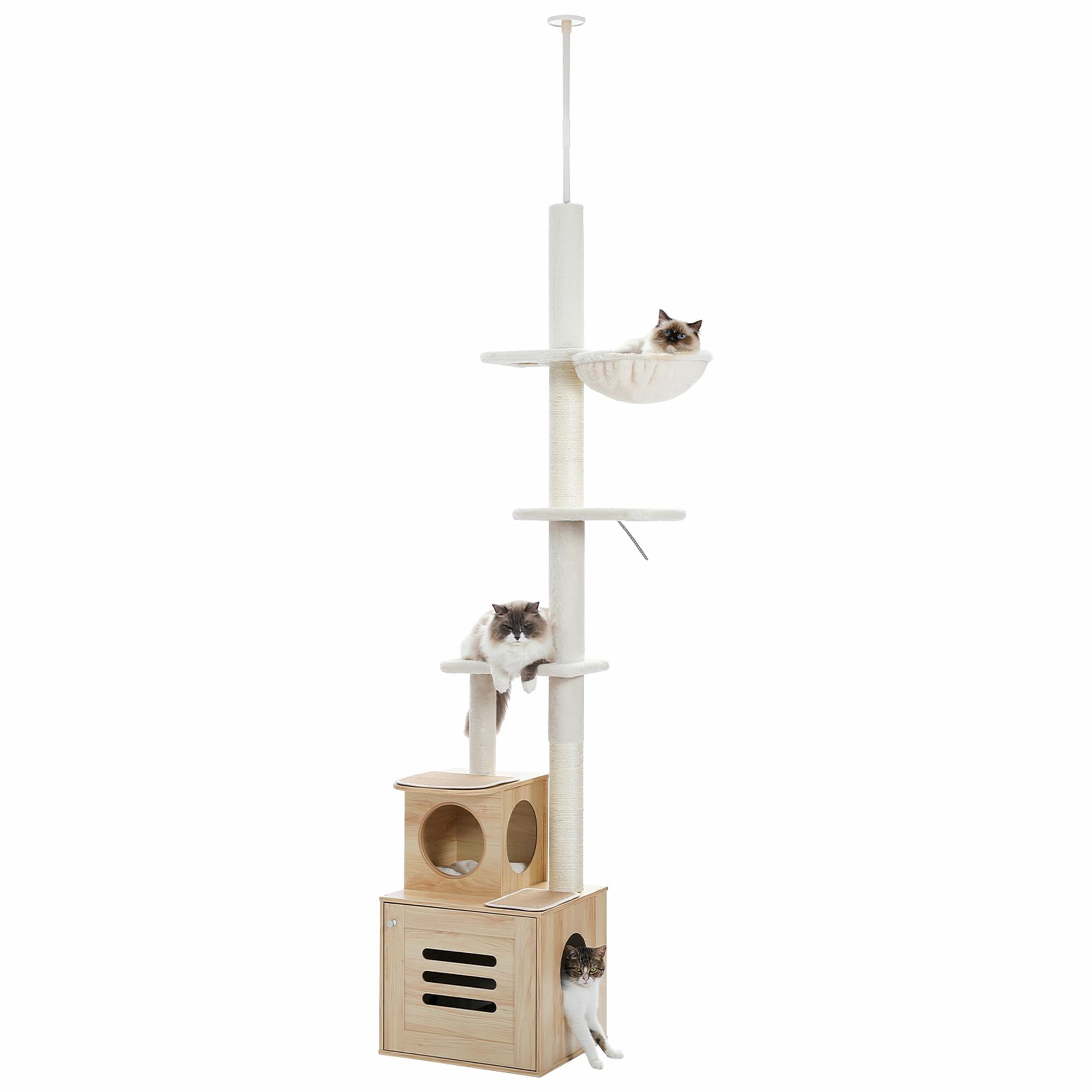 Pefilos 90"-110" Adjustable Height Cat Tree Tower Floor-to-Ceiling, Multi-Level Cat Activity Center, Cat Condo with Litter Box Enclosure, Beige Pefilos 90"-110" Adjustable Height Cat Tree Tower Floor-to-Ceiling, Multi-Level Cat Activity Center, Cat Condo with Litter Box Enclosure, Beige