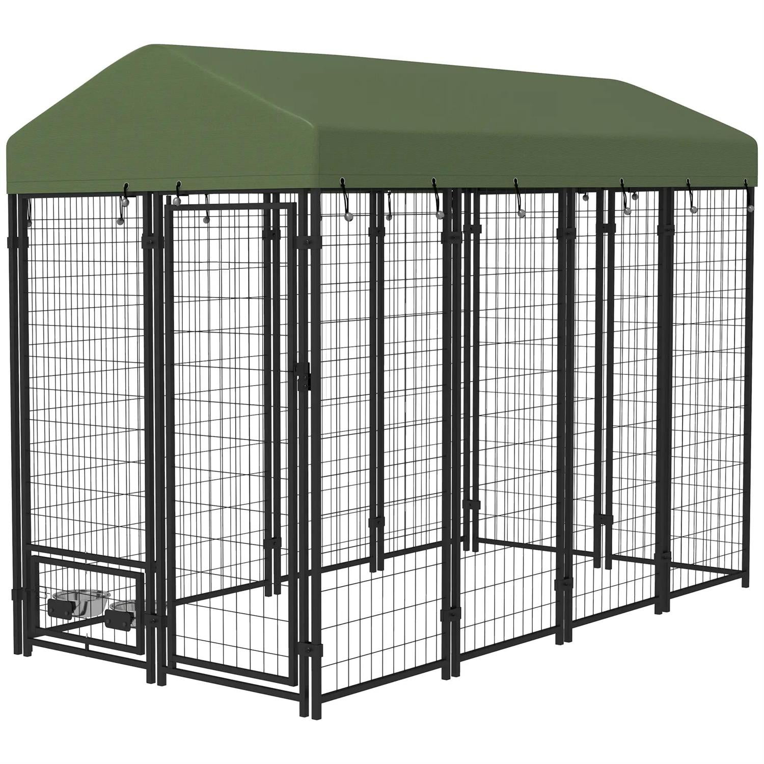 Pefilos 94" Outdoor Dog Kennel with Rotating Bowl Holders, Dog House Pet Playpen with Waterproof Cover for Large Dogs, Green