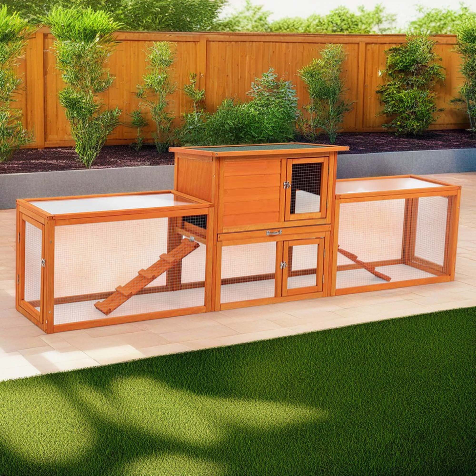 Pefilos 94 Outdoor Large Rabbit Hutch with Run Wood 2 Story Chicken Coops for 4 6 Rabbits Pet Cages for Small Animals Orange