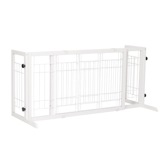 Pefilos Adjustable from 38" to 71" Wide Free Standing Pet Gates for Dogs Indoor Dog Fence, Solid Wooden Dog Gates for The House, Doorways and Stairs, White