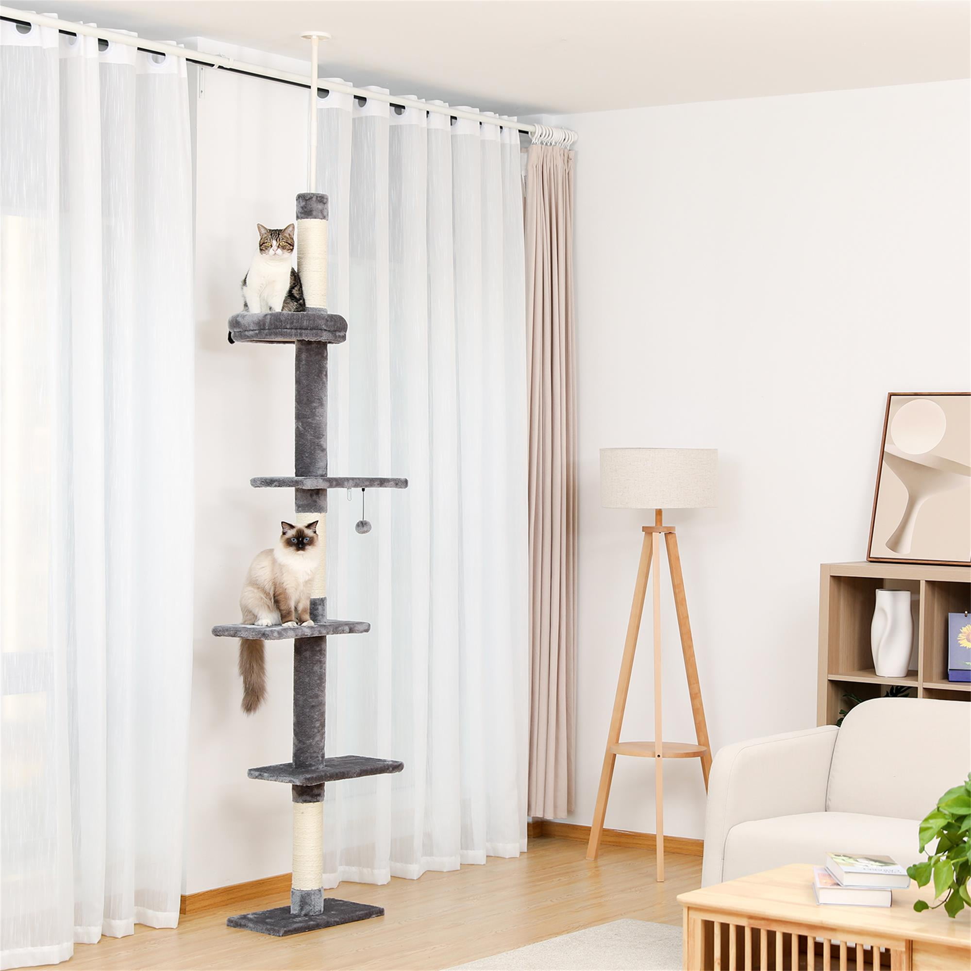 Pefilos Adjustable 90"-108" Tall Cat Tree for Indoor Cats, Multilevel Cat Tower with Sisal Scratching Posts, Floor-to-Ceiling Cat Condo for Adult Cats, Gray Pefilos Adjustable 90"-108" Tall Cat Tree for Indoor Cats, Multilevel Cat Tower with Sisal Scratching Posts, Floor-to-Ceiling Cat Condo for Adult Cats, Gray