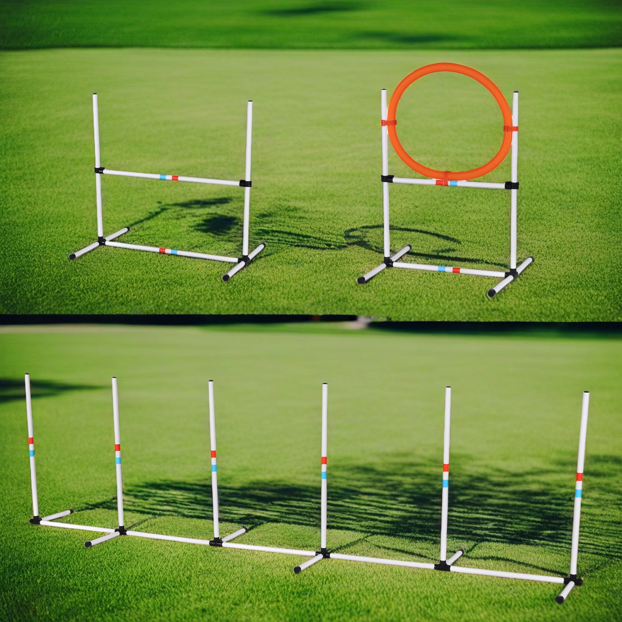 Pefilos Agility Course Backyard Set, 3 Pack Indoor and Outdoor Agility Training Equipment for Dogs, Weave Poles for Dog Obstacle Training, White Pefilos Agility Course Backyard Set, 3 Pack Indoor and Outdoor Agility Training Equipment for Dogs, Weave Poles for Dog Obstacle Training, White