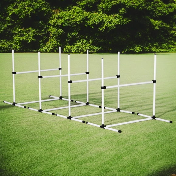 Pefilos Agility Course Backyard Set, 4 Pack Indoor and Outdoor Agility Training Equipment for Dogs, Weave Poles for Dog Obstacle Training, White