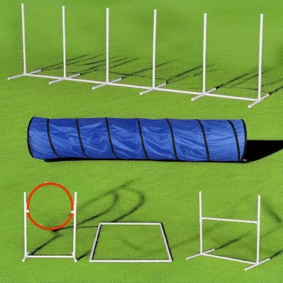 Pefilos Agility Course Backyard Set, 6 Pack Indoor and Outdoor Agility Training Equipment for Dogs, Weave Poles for Dog Obstacle Training, White