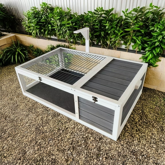 Pefilos 39" Tortoise Habitat Indoor Pet Tortoise House Rabbit Hutch with Pull Out Tray Bunny Cage, Gray