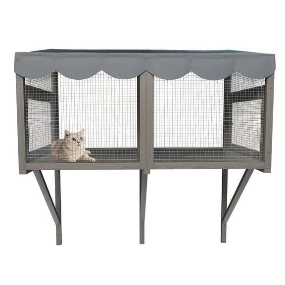 Pefilos Cat Catio Window Box Enclosure, Wooden Window Perch House for Indoor Cats, Wood Material, Gray
