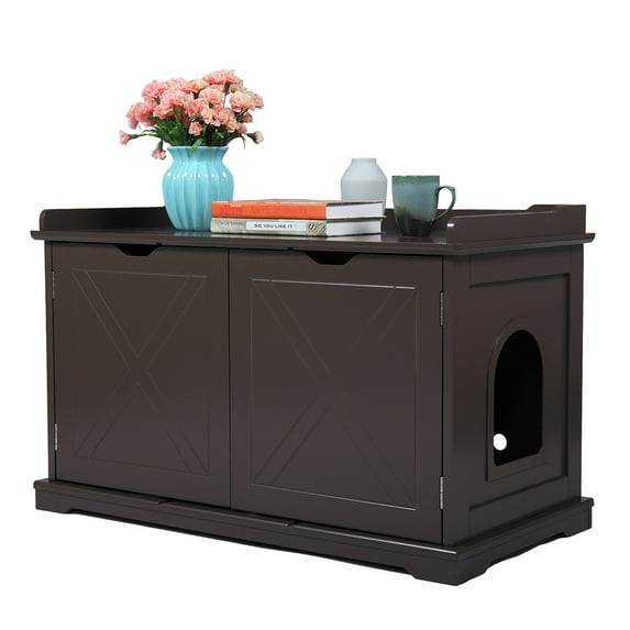 Pefilos Cat Houses for Indoors, Cat Shelter, Wooden Pet House Enclosure Outside Shelter Animal Cage Storage Bench Furniture Cabinet, Brown