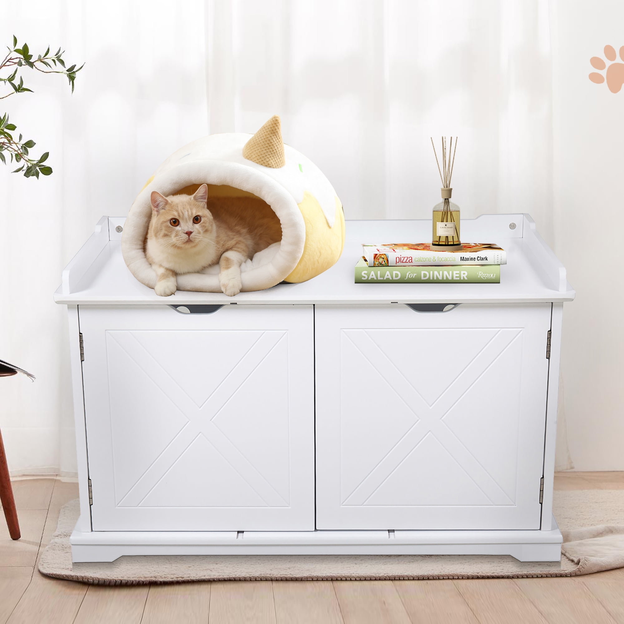 Pefilos Cat Houses for Indoors, Cat Shelter, Wooden Pet House Enclosure Outside Shelter Animal Cage Storage Bench Furniture Cabinet, White Pefilos Cat Houses for Indoors, Cat Shelter, Wooden Pet House Enclosure Outside Shelter Animal Cage Storage Bench Furniture Cabinet, White