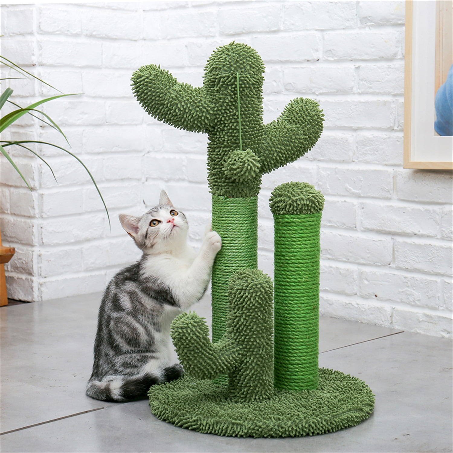 Pefilos Cat Scratching Post for Indoor - Cat Scratching Post for Adult Cats Cactus Sisal Rope Cat Scratcher with Hanging Ball Cat Scratching Post for Furniture, Green