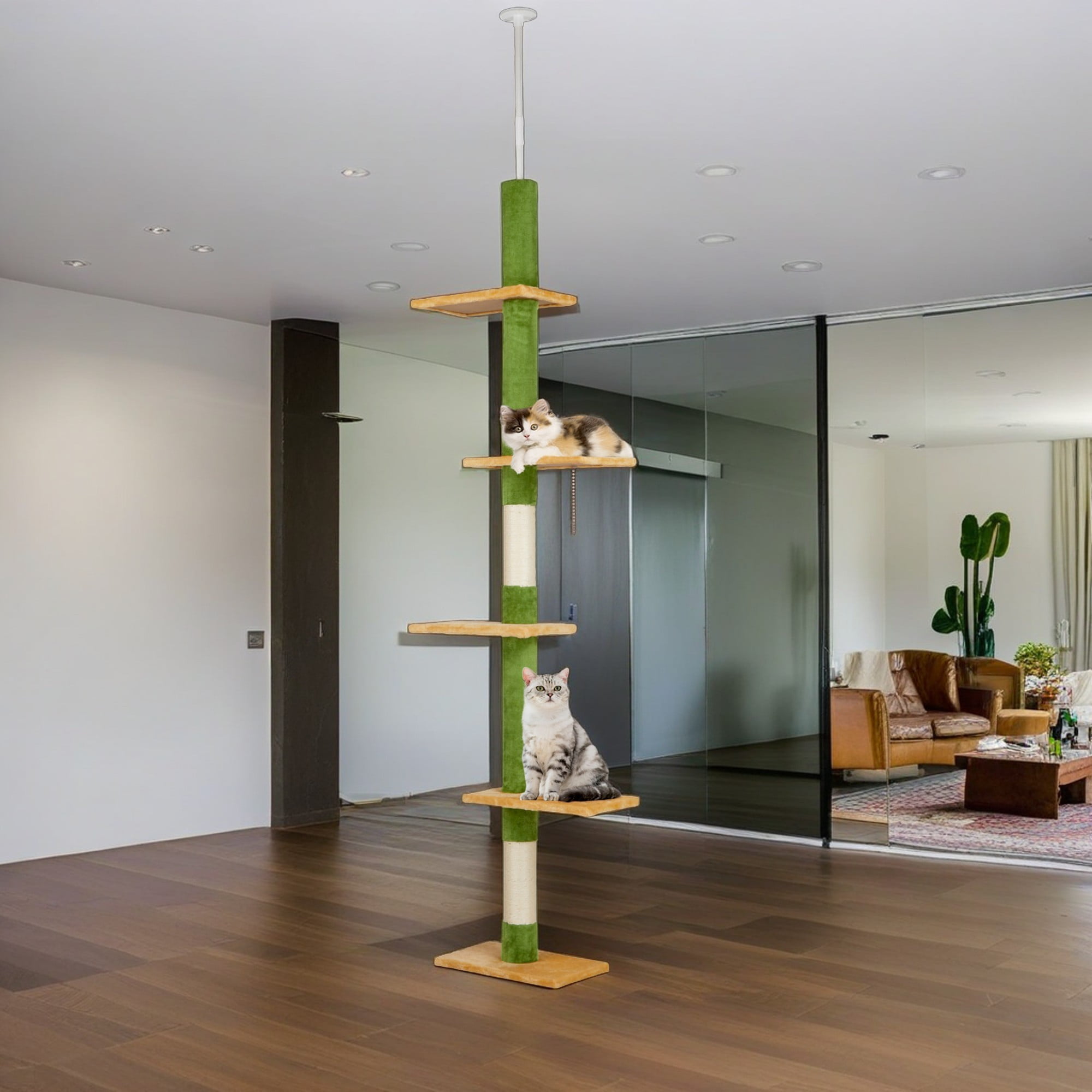 Pefilos Cat Tree, Cactus Floor to Ceiling Cat Tower with Adjustable Height (90"-106"), 5 Level Cat Climbing Tower with Cozy Platforms and Dangling Balls for Indoor Cats, Green Pefilos Cat Tree, Cactus Floor to Ceiling Cat Tower with Adjustable Height (90"-106"), 5 Level Cat Climbing Tower with Cozy Platforms and Dangling Balls for Indoor Cats, Green
