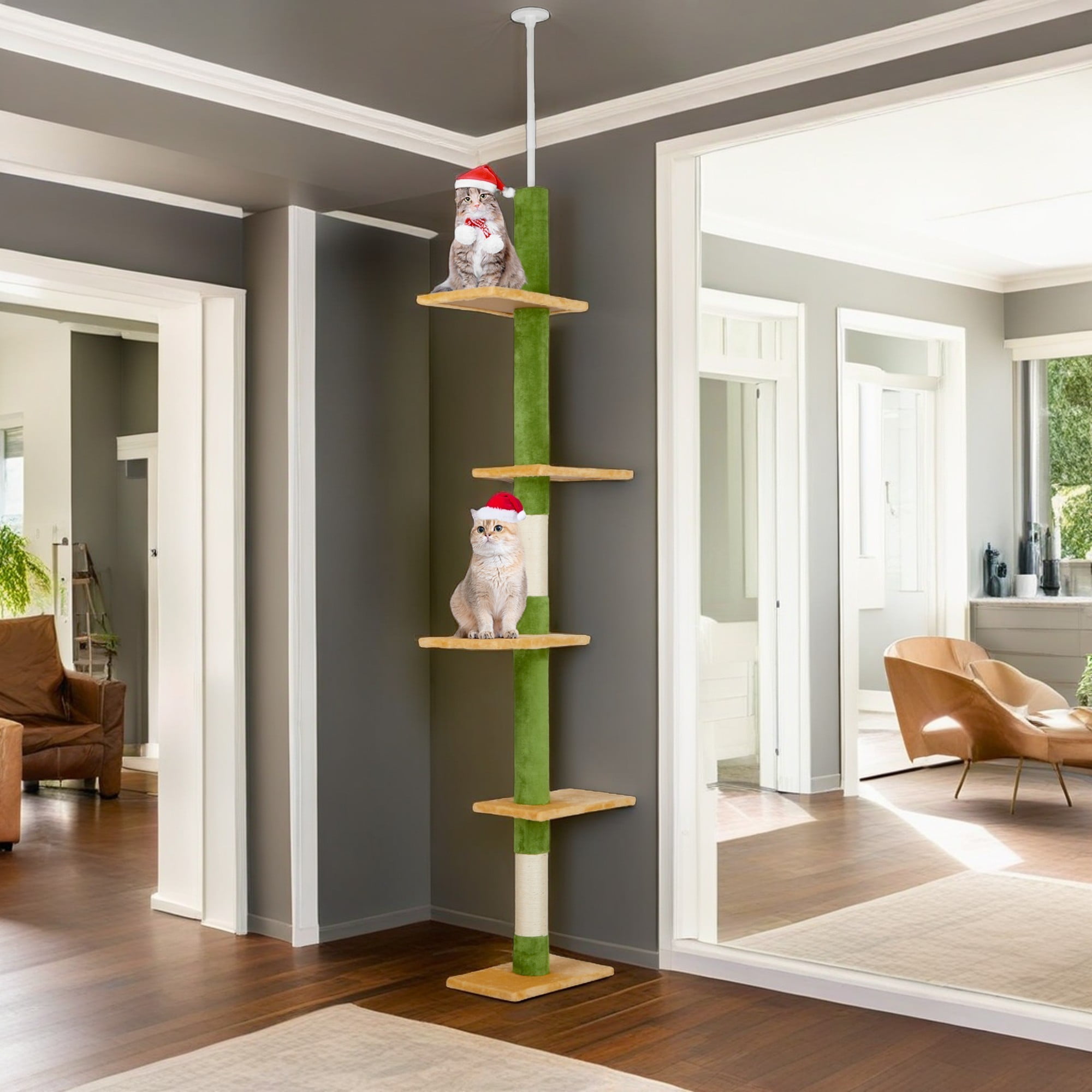 Pefilos Cat Tree Floor to Ceiling Cat Tower with 90"-106" Adjustable Height, Cat Climbing Activity Center with Cozy Platforms and Dangling Balls for Indoor Cats, Green Pefilos Cat Tree Floor to Ceiling Cat Tower with 90"-106" Adjustable Height, Cat Climbing Activity Center with Cozy Platforms and Dangling Balls for Indoor Cats, Green
