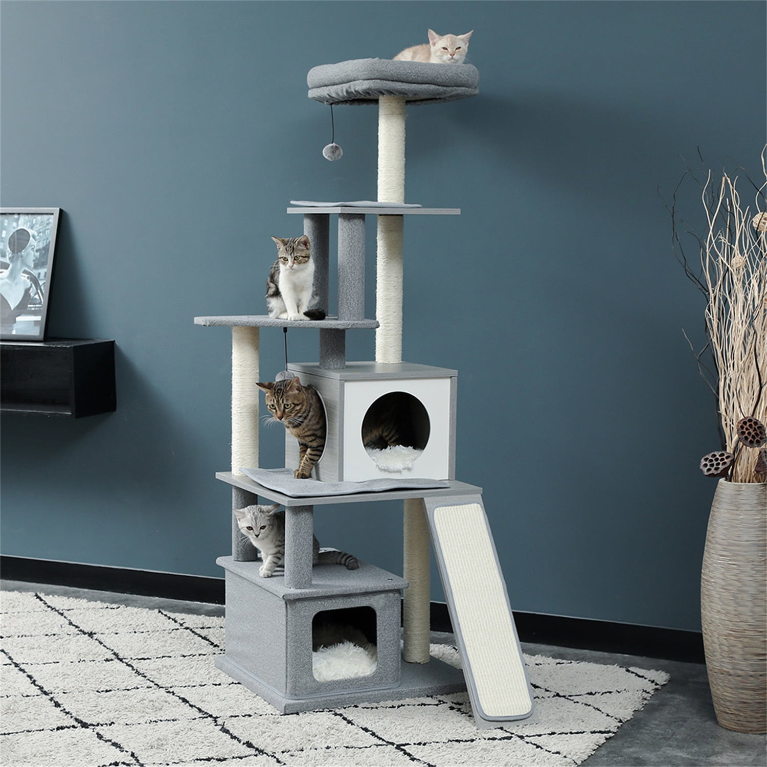 Pefilos Cat Tree Houses for Indoor Cats Modern Grey Cat Tower, Multi-Level Tall Large Wood Condo for Outdoor Cats, Cat Condo for Adult Cats Furniture Cat Tower for Big Cats Pefilos Cat Tree Houses for Indoor Cats Modern Grey Cat Tower, Multi-Level Tall Large Wood Condo for Outdoor Cats, Cat Condo for Adult Cats Furniture Cat Tower for Big Cats