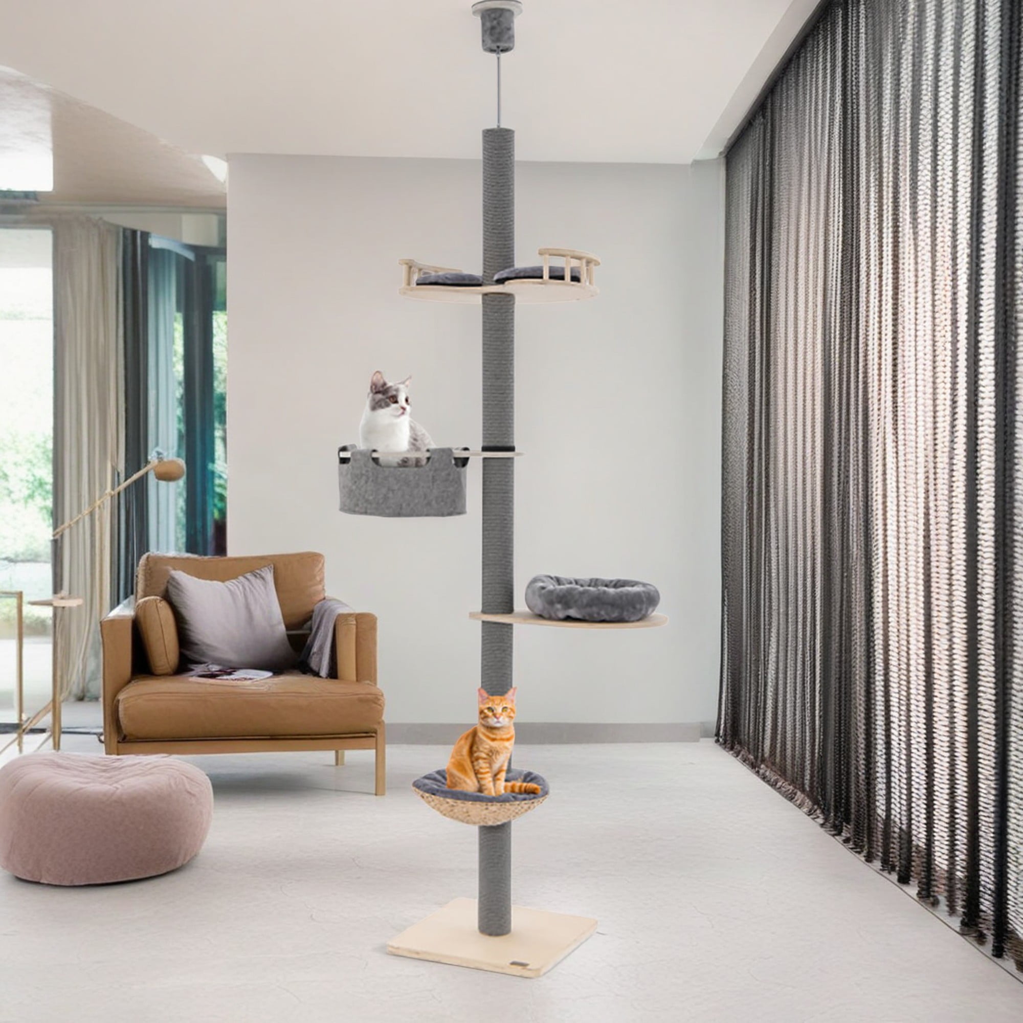 Pefilos Cat Tree Tower 4-Tier Floor to Ceiling Height(93"-107") Adjustable, Tall Climbing Tree Featuring with Scratching Post for Indoor Kitten, Grey Pefilos Cat Tree Tower 4-Tier Floor to Ceiling Height(93"-107") Adjustable, Tall Climbing Tree Featuring with Scratching Post for Indoor Kitten, Grey