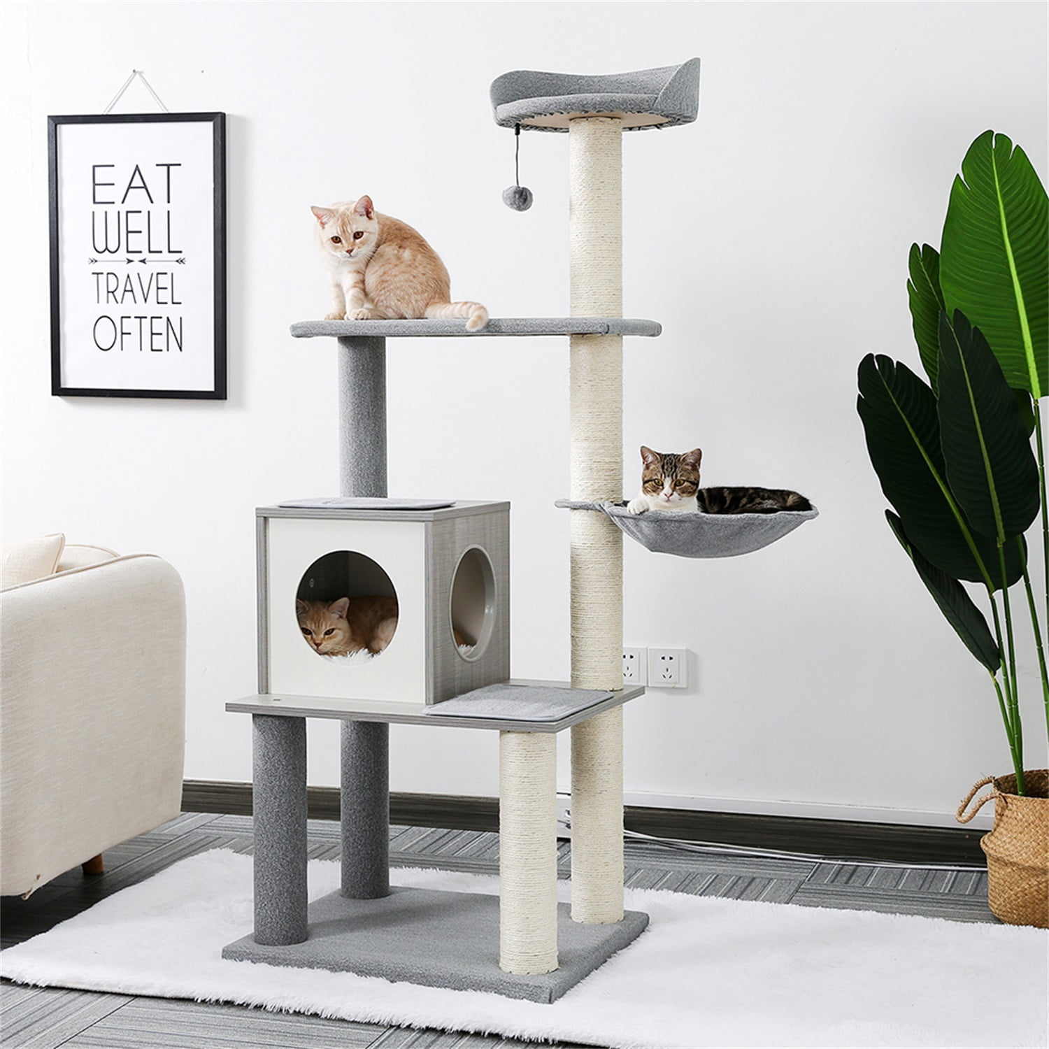 Pefilos Cat Tree Cat Tower for Indoor Cats 61'' Modern Wood Cat Condo for Adult Cats with Scratching Post for Large Cats Climbing, Multi-Level Tall Cat Tower Tree House, Gray Pefilos Cat Tree Cat Tower for Indoor Cats 61'' Modern Wood Cat Condo for Adult Cats with Scratching Post for Large Cats Climbing, Multi-Level Tall Cat Tower Tree House, Gray