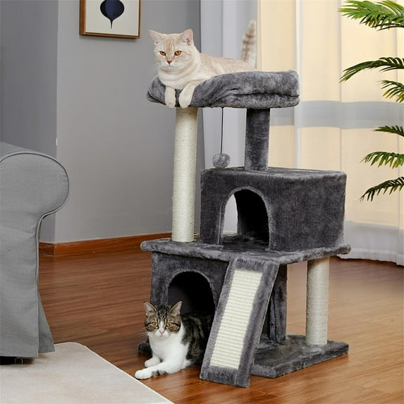 Pefilos Cat Tree Tower for Indoor Cats Cat Condo for Outside with Sisal Scratching Posts, Scratching Board, Plush Perch, Cat Tree for Adult Cats Kitty Kitten Play House, Gray