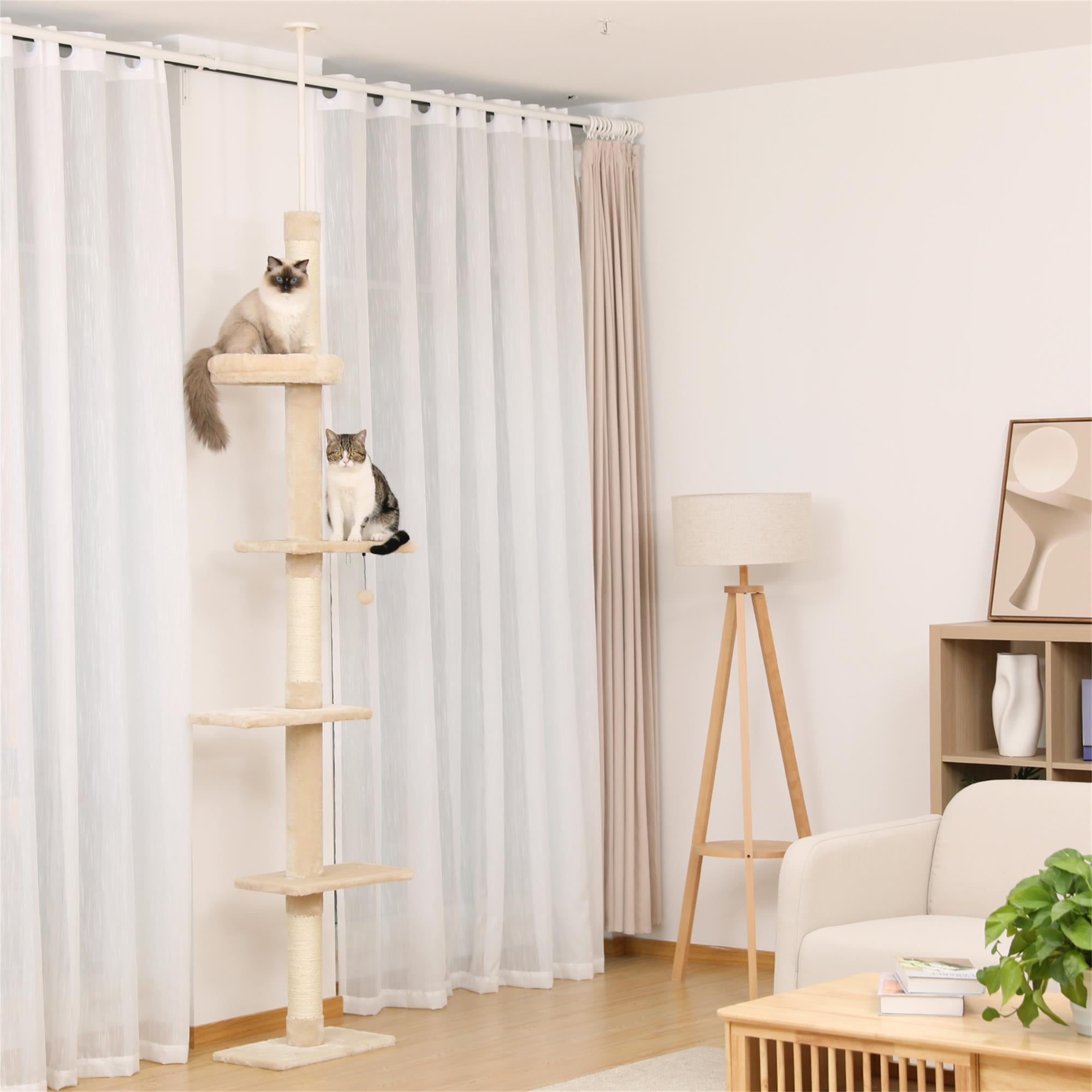 Pefilos Cat Tree Tower Interactive Adjustable 90"-108" Tall, 5-Tier Floor to Ceiling Cat Tower for Indoor Cats, Beige Pefilos Cat Tree Tower Interactive Adjustable 90"-108" Tall, 5-Tier Floor to Ceiling Cat Tower for Indoor Cats, Beige