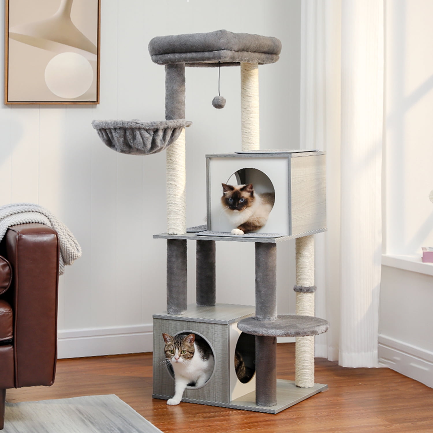 Pefilos Cat Tree for Indoor Cats, 51" Cat Condo for Adult Cats with Scratching Posts, Cat Tree House, Gray