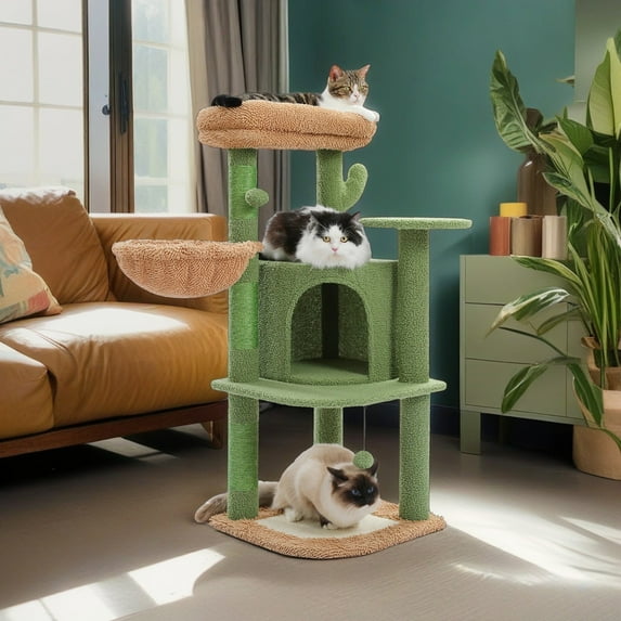 Pefilos 42" Cactus Cat Trees Towers for Indoor Cats with Scratching Mat and Posts, Cat Condo, Cat Tree House for Kitten, Green