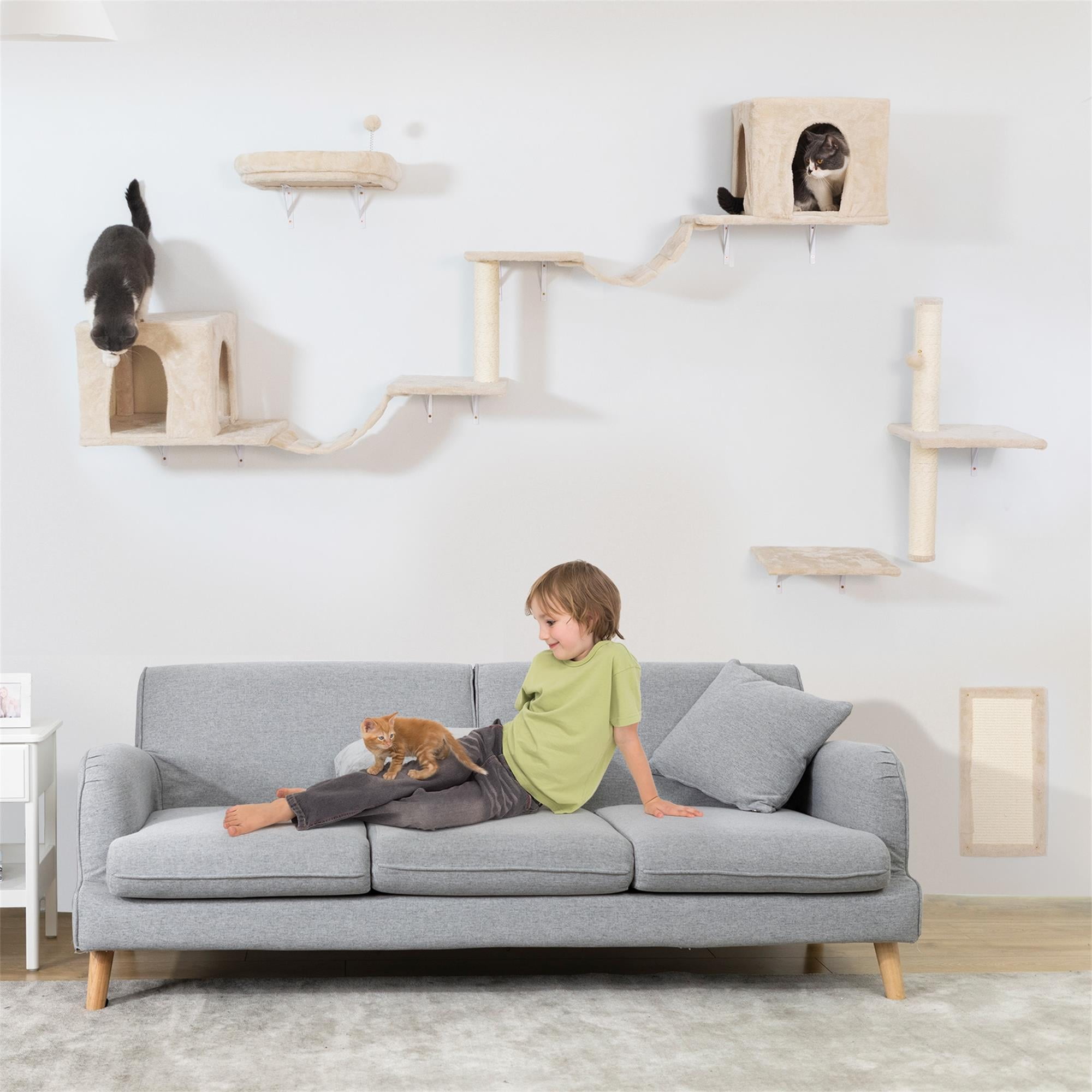 Pefilos Cat Wall Shelves and Perches Set for 6, Cat Tree House for Indoor Cats, Modern Furniture for Cat Sleeping Playing Lounging Climbing Cat Condos, Beige Pefilos Cat Wall Shelves and Perches Set for 6, Cat Tree House for Indoor Cats, Modern Furniture for Cat Sleeping Playing Lounging Climbing Cat Condos, Beige