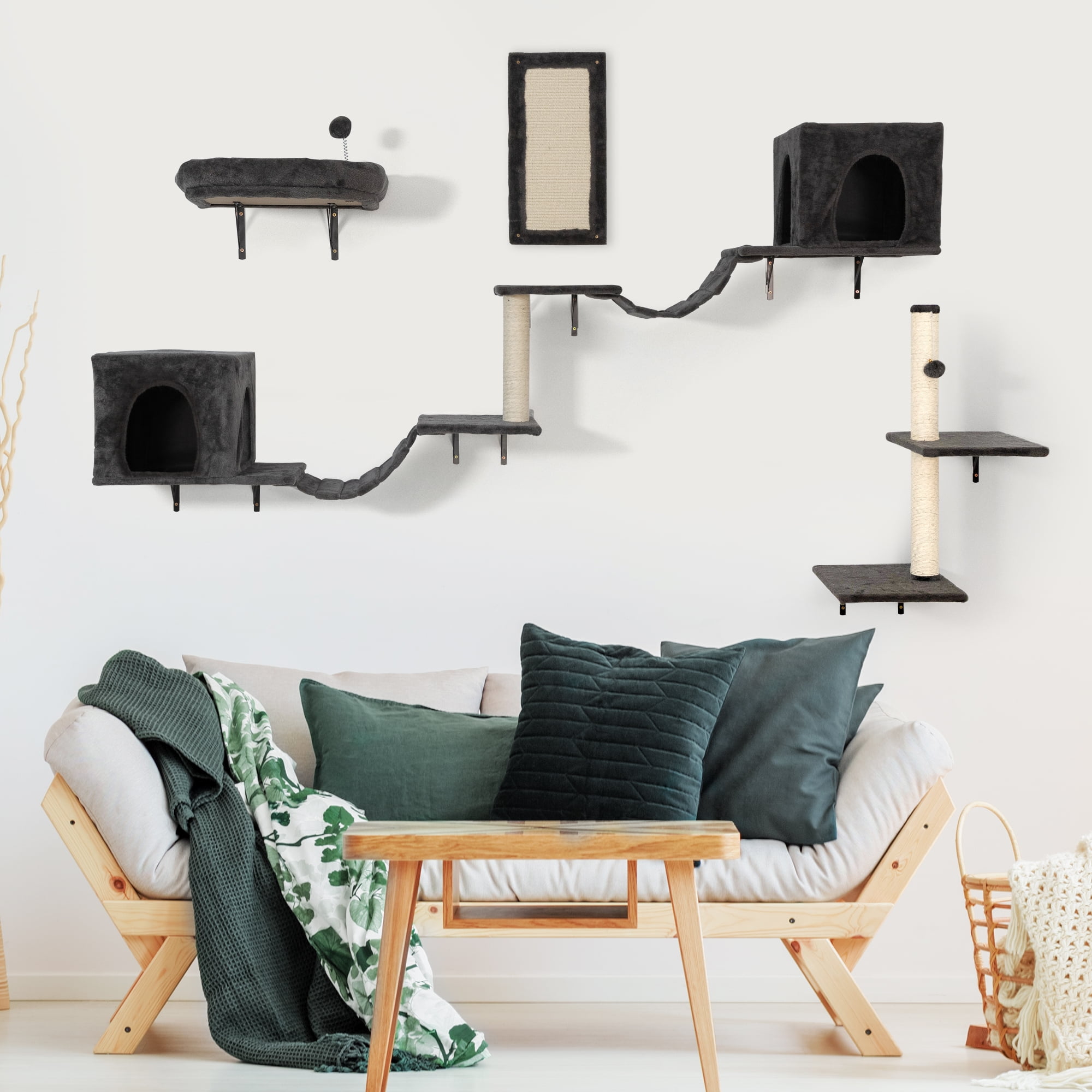 Pefilos Cat Wall Shelves and Perches Set for 6, Cat Tree House for Indoor Cats, Modern Furniture for Cat Sleeping Playing Lounging Climbing Cat Condos, Dark Gray Pefilos Cat Wall Shelves and Perches Set for 6, Cat Tree House for Indoor Cats, Modern Furniture for Cat Sleeping Playing Lounging Climbing Cat Condos, Dark Gray