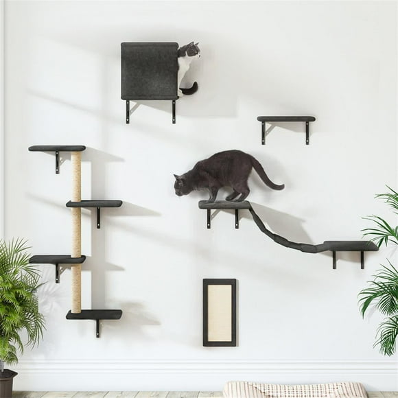 Pefilos Cat Wall Shelves and Perches Set of 5, Sleeping Playing Lounging Climbing Cat Tree House, Gray