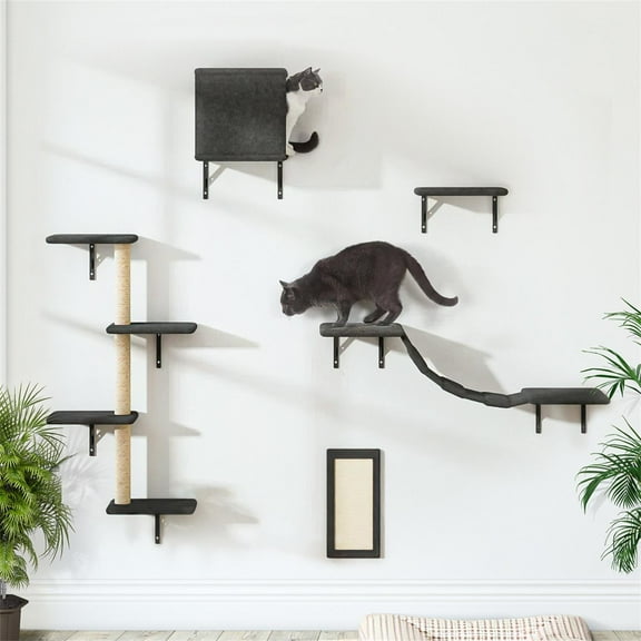 Pefilos Cat Wall Shelves and Perches Set of 5, Sleeping Playing Lounging Climbing Cat Tree House, Gray
