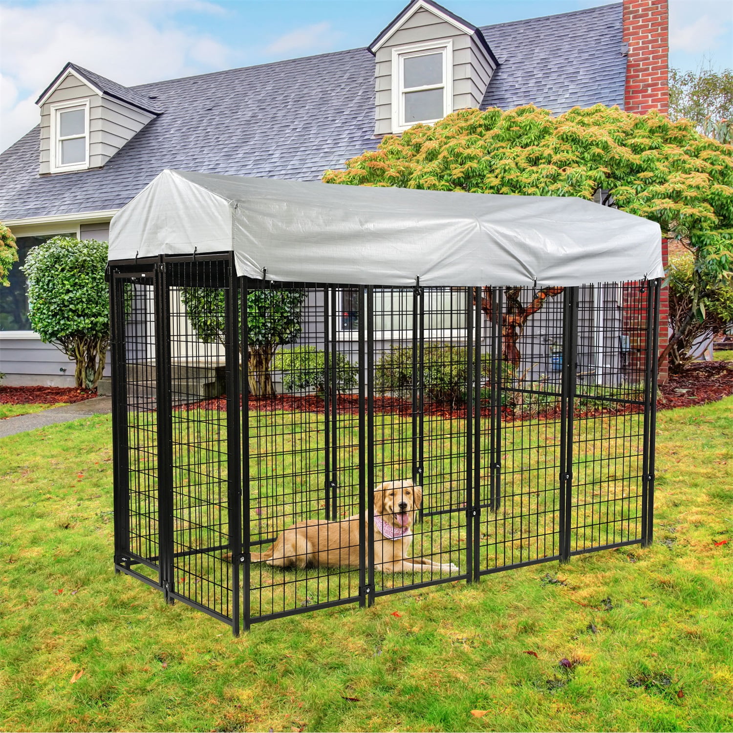 Pefilos Dog Crate for Outdoor, Heavy Duty Large Pet Dog Kennel for Small / Large Dogs, Metal Pet Playpen Dog Cage, Wire Cage with Sun Cover Shade (82 x 39 x 67)" Pefilos Dog Crate for Outdoor, Heavy Duty Large Pet Dog Kennel for Small / Large Dogs, Metal Pet Playpen Dog Cage, Wire Cage with Sun Cover Shade (82 x 39 x 67)"