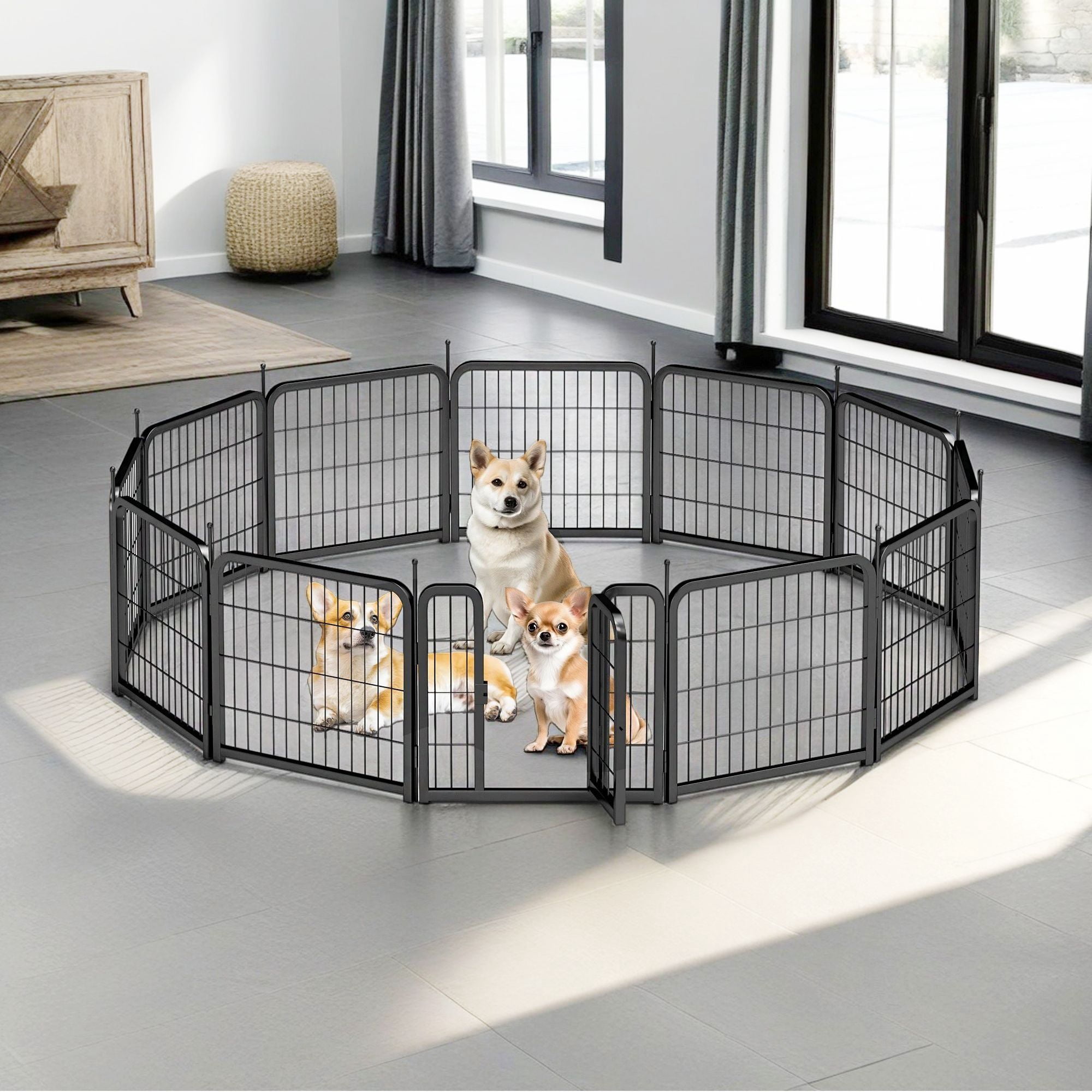 Pefilos Dog Playpen 12 Panels 24" Height Heavy Duty Dog Fence Puppy Pen for Large Medium Small Dogs Indoor Outdoor Foldable Pet Exercise Pen, Black